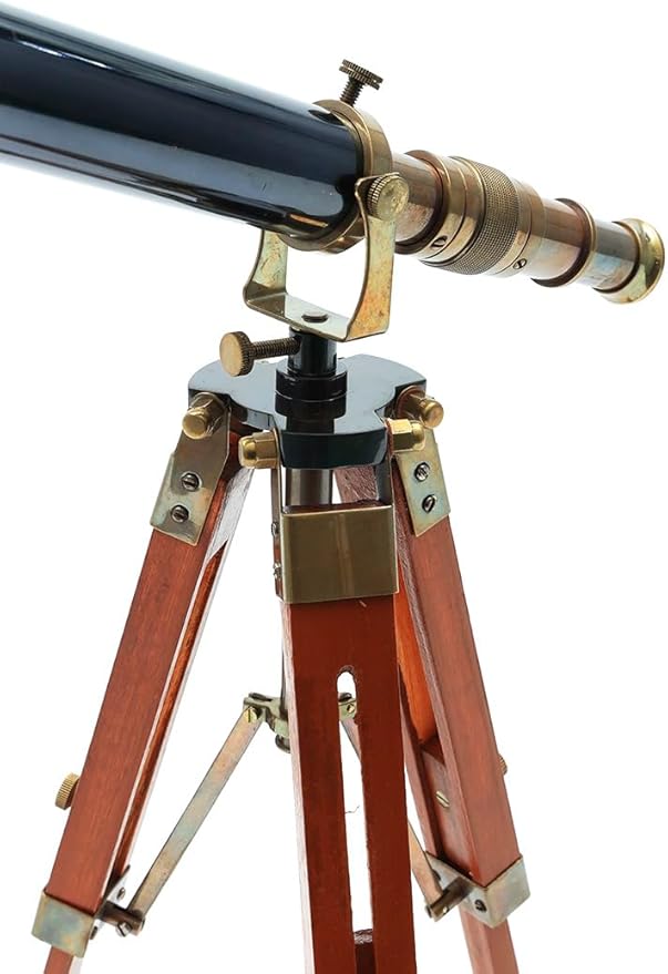 Table Décor 9 inch Telescope Vintage Marine Gift Functional Instrument Collectables Gift Item (Brass Antique + Wood)