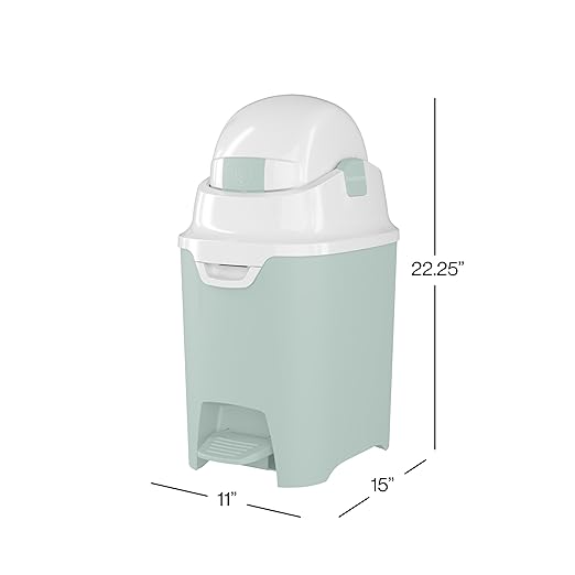 Foundations Mini Hands-Free Diaper Pail with Airtight Lid - Durable & Odorless Diaper Disposal, Large Capacity, Holds up to 30 Newborn Diapers, Refill with Any Bags - Green
