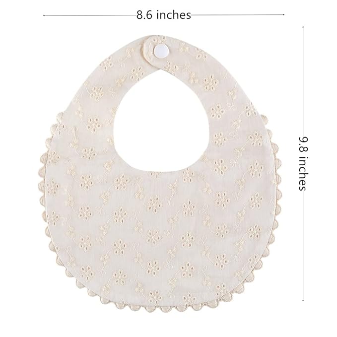 GZMM Baby Bib For Girls,Reversible Waterproof Handmade Natural Cotton Baby Drool Bib 0-12 months 2 Pack (off-white color A, 0-12 months)