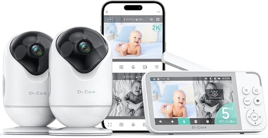VistaView Smart WiFi Baby Monitor with 2 Cameras- 5” 1080P Split Screen & 2K Camera App Control, Cry & Motion Alerts, Night Vision, 5000mAh Battery, 2-Way Talk, Triple Security, 1279ft Range