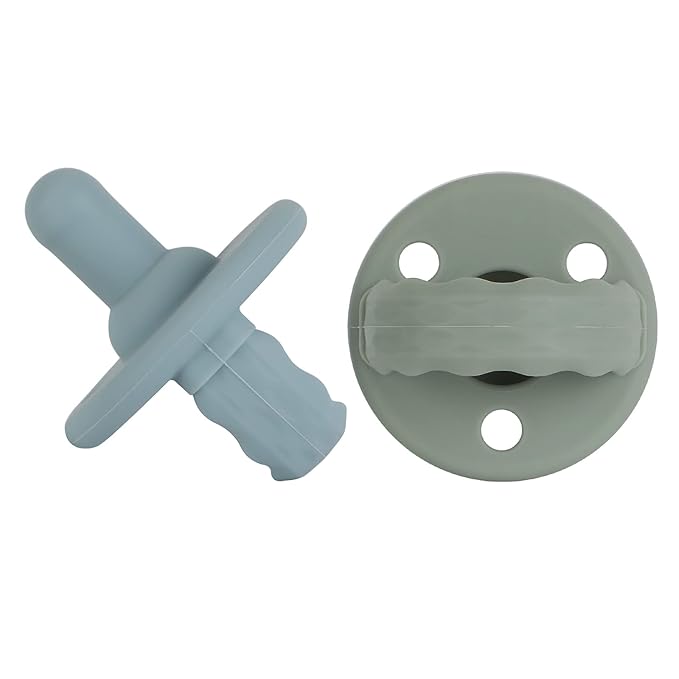 Soother Pacifier,Food Grade Silicone Pacifiers with Handle & 3 Holes for Added Safety, BPA Free, 2 Pack (Sage+Ether)