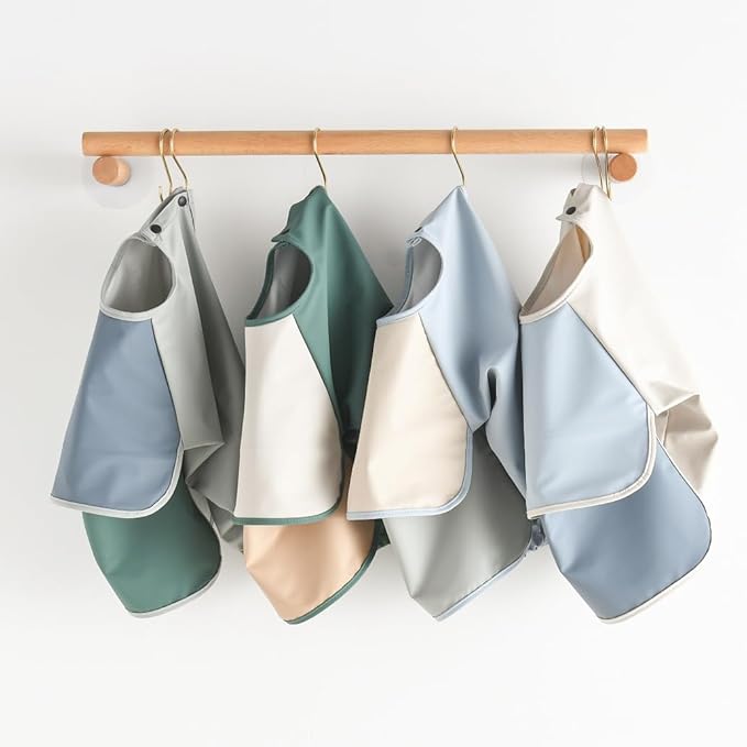 GZMM Waterproof Baby Bibs,Infant Toddler Long Sleeve Feeding Bib With Food Catcher,Wipe Clean & Washable