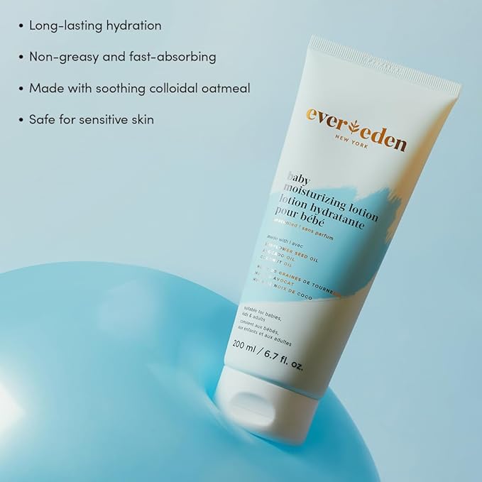 Evereden Moisturizing Baby Lotion for Newborn 6.7 oz. | Lightweight & Non-Greasy Toddler Lotion | Clean & Gentle Baby Care | Non-toxic & Fragrance Free
