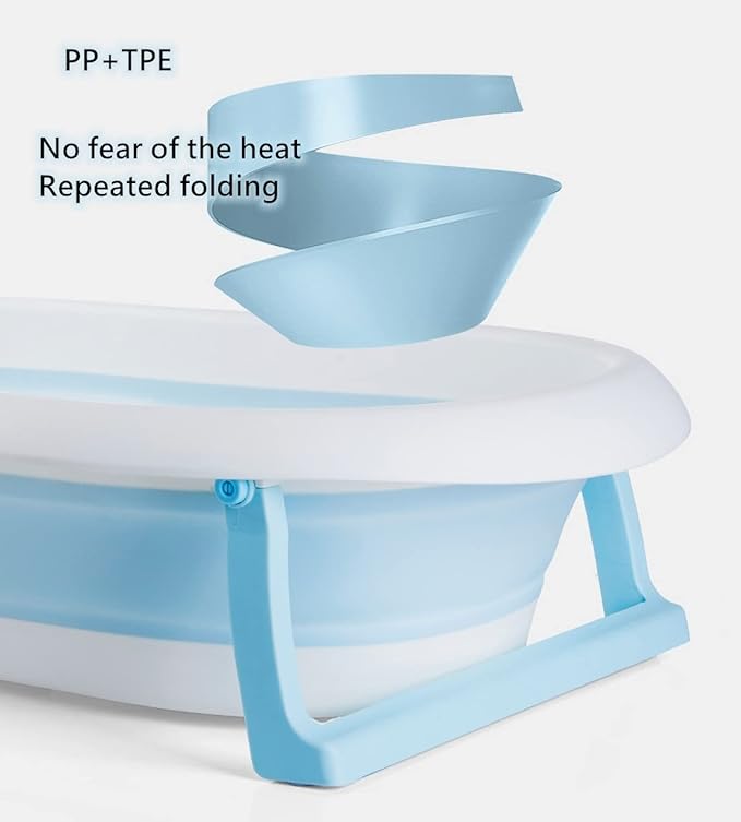 Foldable Baby Bath Tub,Newborn Baby Tub with Soft Bath Mat and Real Time Water Temperature Display(Blue Bath Tub + Bath Mat)