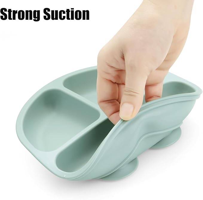 PandaEar Baby Feeding Set| 2 Pack Silicone Divided Suction Plate, 2 Set Toddler Spoons & Forks| Baby Led Weaning Supplies Self Feeding Eating Utensils