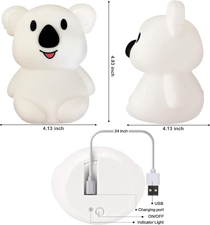 Night Light for Kids, Bedside Lamp for Children, Baby Nursery Lamp for Breastfeeding Safe, Break Resistant, Eye Caring, Adjustable Brightness & Color, Touch Control, Child Gift - Medium Koala