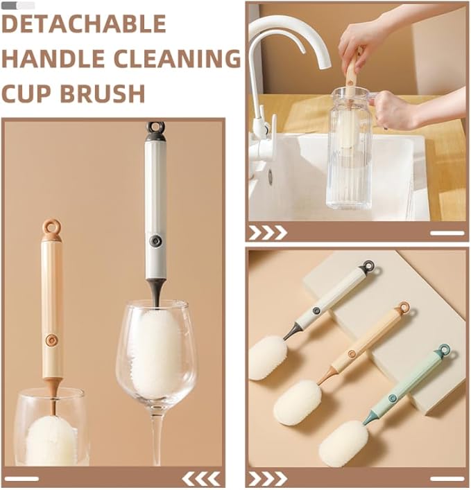 Amosfun 4Pcs Long Handle Cup Cleaning Brush Sponge Brush for Bottles Wine Glasses and Tumblers Safe Lightweight Household Cleaning Tool