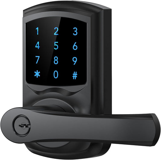 Keyless Entry Door Lock with Keypad and Handle for Front Doors, Touchscreen Deadbolt, Anti-peep Password, Auto-Locking, Matte Black