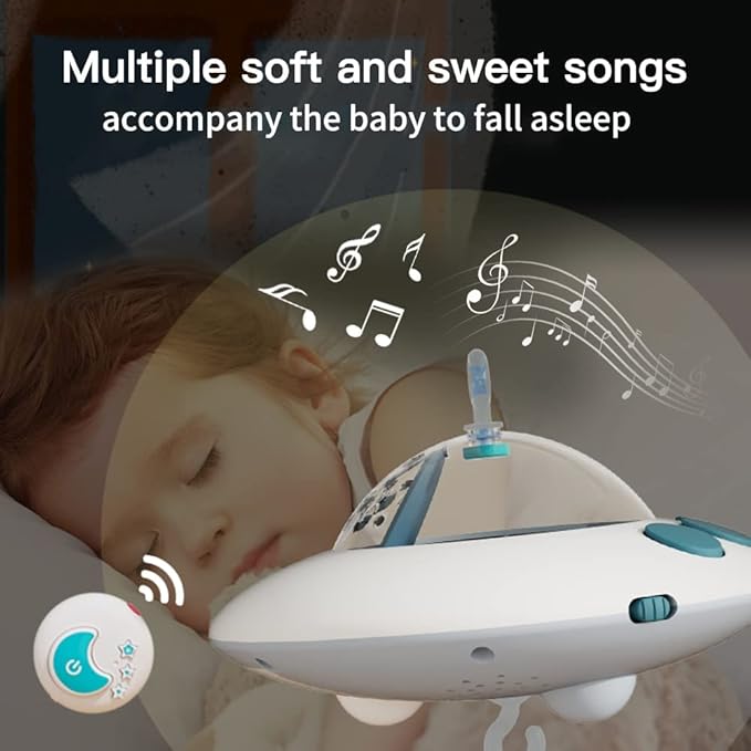Eners Baby Crib Mobile with Music and Lights, Mobile for Crib with Remote Control, Rotation, Moon and Star Projection, Baby Crib Toys for Boys Girls (Blue)