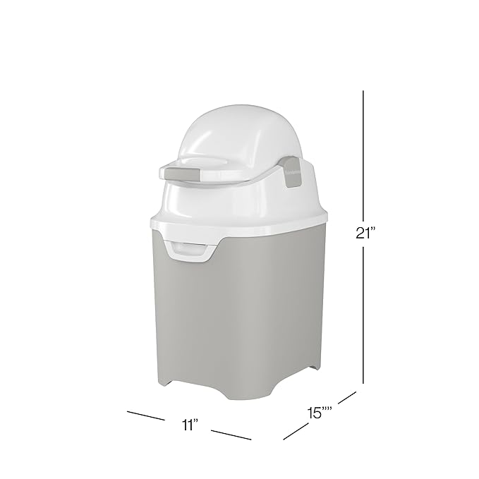 Foundations Mini Diaper Pail with Airtight Lid - Durable & Odorless Diaper Disposal, Large Capacity, Holds up to 30 Newborn Diapers, Refill with Any Bags - Gray