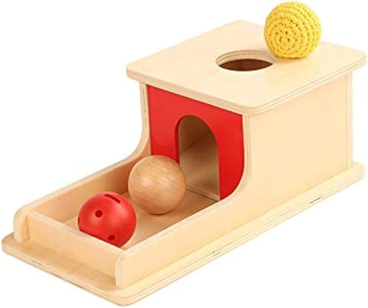 Object Permanence Box with Tray Three Balls for 6-12 Months Babies (Wood+Plastic+Knit Ball)