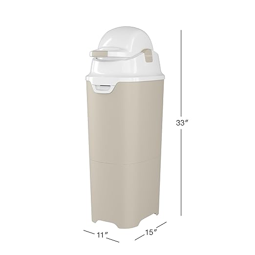 Foundations Tall Diaper Pail with Airtight Lid - Durable & Odorless Diaper Disposal, Large Capacity, Holds up to 60 Newborn Diapers, Refill with Any Bags - Sand