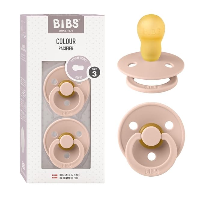 BIBS Pacifiers Colour Collection | Natural Rubber Baby Pacifier | Set of 2 BPA-Free Soothers | Made in Denmark | 18+ Months (Pack of 2) | Blush