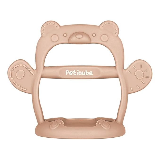 Baby Wrist Silicone Teether Soothing Pacifier for Infants 3+ Months Babies Pack of 1 Made in Korea Anti-Dropping (Bear-Cozy Beige)