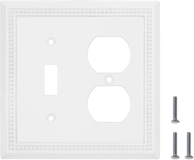 Henne Bery Sunken Pearls Heavy Duty Decorative Wall Plate Switch Plate Outlet Cover (Toggle/Duplex, White)