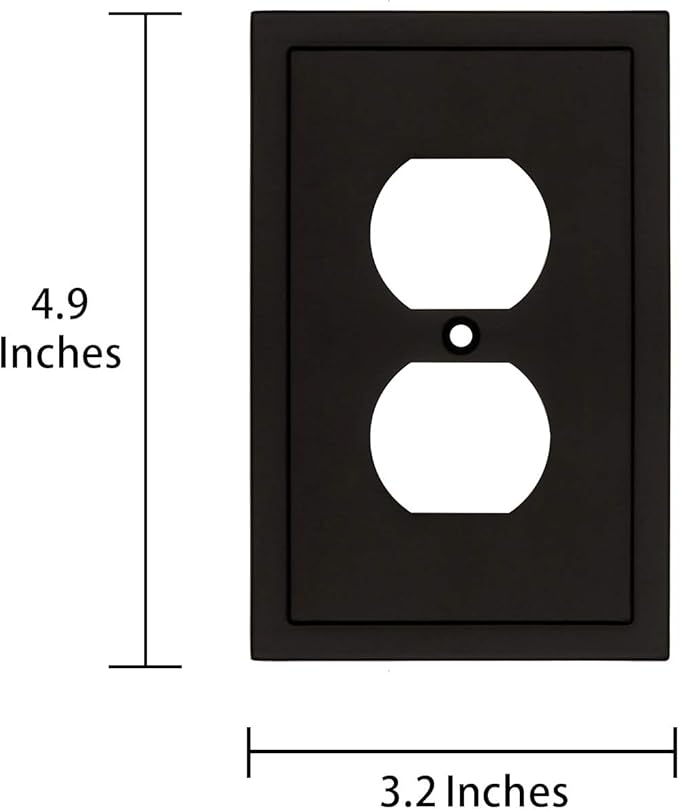 Modern Edge Decorative Wall Plate Switch Plate Outlet Cover, Durable Solid Zinc Alloy (Single Duplex 2PK, Matte Black)