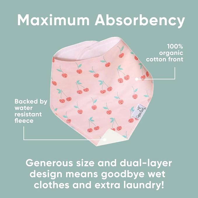 Copper Pearl 4 Pack Soft Cotton Baby Bibs for Drooling and Teething, Absorbent Drool Bibs for Baby Girl and Boy, Adjustable to Fit Newborns to Toddlers, Tons of Styles (Cheery)