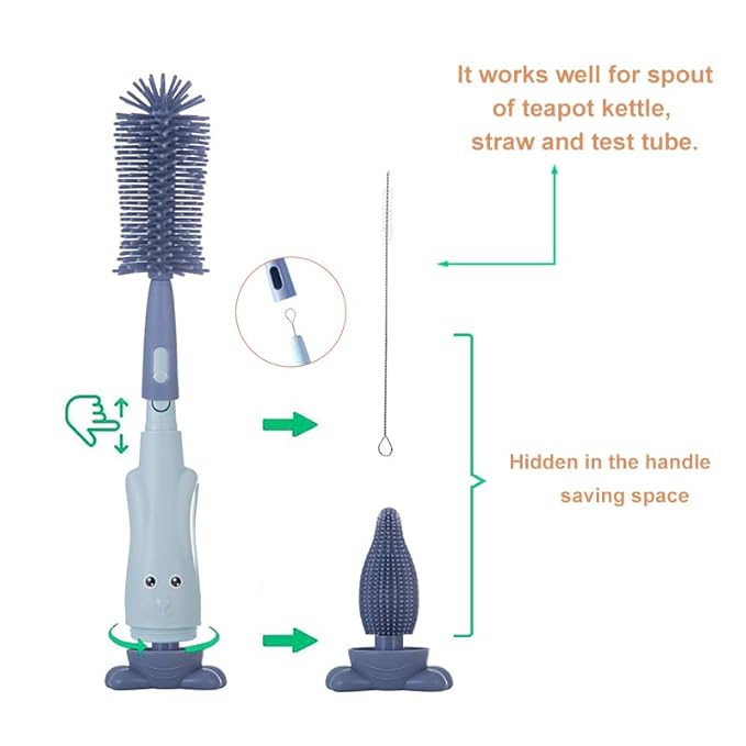 Chemimoso Multifunctional Cleaning Brush, Baby Bottle Brush, Bottle Brush Cleaner Set, Green, Silicone and Nylon Brush