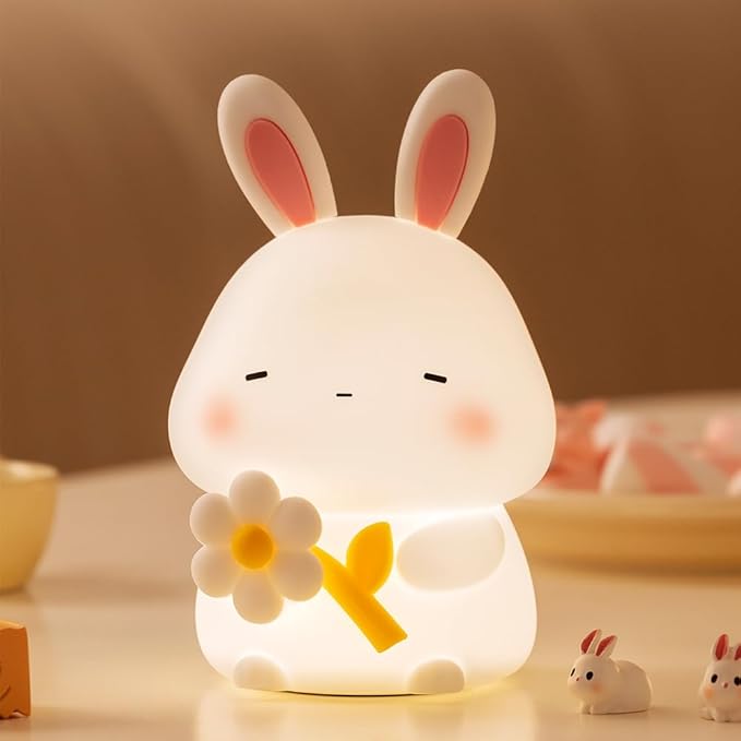 Bunny Night Light for Kids, Cute Rabbit Soft Silicone Lamp, Baby Nursery Nightlight, Touch Dimmable, 1200mah Battery, Kawaii Stuff Home Decor, Christmas Holiday Gift for Girl,Boy,Toddler