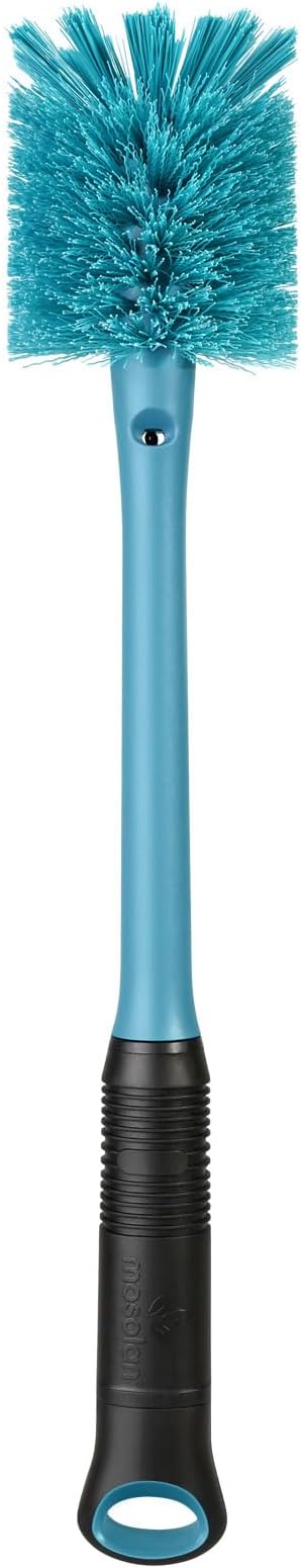 2-in-1 Water Bottle Brush and Straw Cleaner Brush, Long Handle Scrub Brush with Replaceable Head for Water Bottles, Glasswares, Mugs, Flasks, Tumblers, Vases, and Kitchen Sink, Smokey Blue