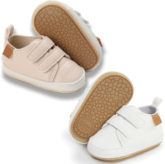 2Pairs Baby Shoes,Boys Girls Non-Slip Rubber Sole Sneakers,Unisex Infant Soft Lightweight First Walking Crib Shoes