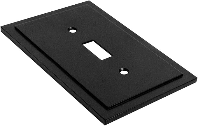 Henne Bery Modern Edge Decorative Wall Plate Switch Plate Outlet Cover, Durable Solid Zinc Alloy (Single Toggle 2PK, Matte Black)