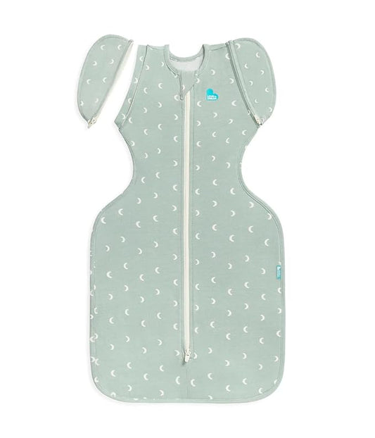 Love to Dream Swaddle Up Transition Bag Original, Arms Up Position, Light and Ultra Breathable Cotton - Sleep Bag - 1.0 TOG - (20-24°C) Ideal for Moderate Temps (Moon Olive, Medium, 6–8.5kg)