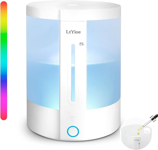 Top Fill Humidifiers for Bedroom, 8-Colorful Lights, 2.5L Tank, Easy Fill&Clean, Ultra-Quiet Cool Mist with Essential Oil Diffuser, Touch Buttons, 3 Mist Modes, Auto Off, for Office, Home,16H.