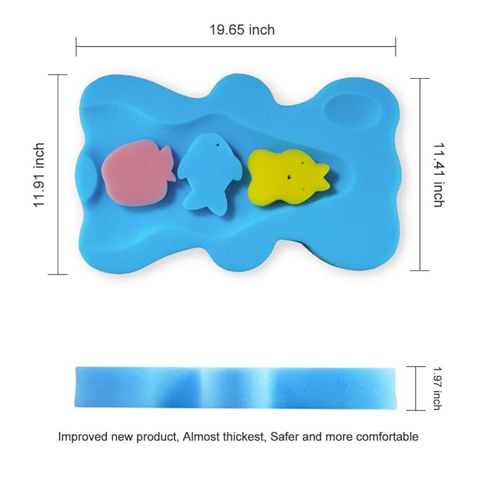Soft Infant Bath Sponge Skid Proof Baby Bath Mat Newborn Odor Free (Blue)