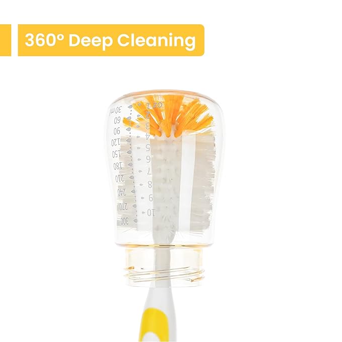 Baby Bottle Brush Set - Nylon & Silicone Bottle & Nipple Brush, BPA-Free (Yellow)