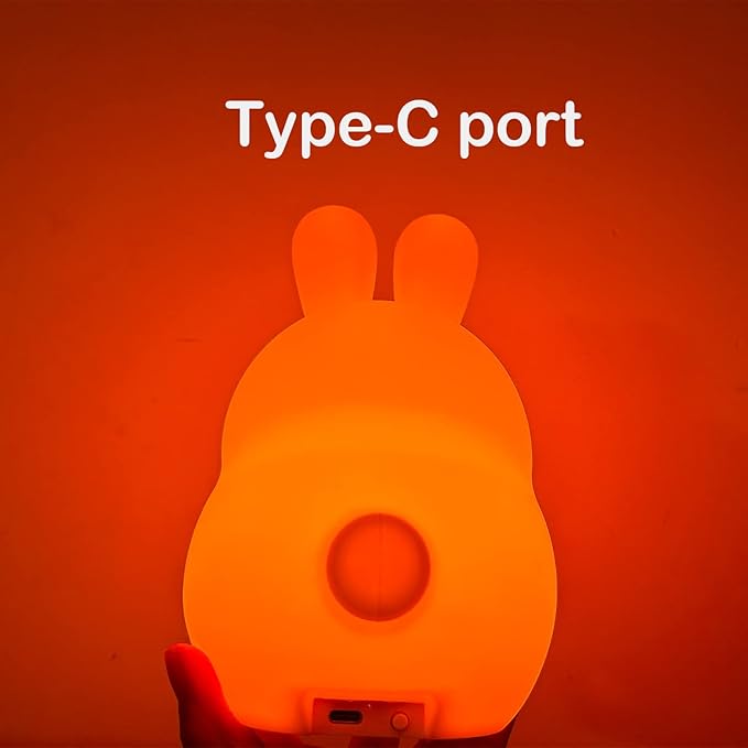 WHA&DARREN Large Rabbit Night Light for Kids,Cute Baby Night Light, Silicone Bedside Lamp,Sleep LED Lights, Eye Caring, Adjustable Brightness & Color, Time Setting, Touch Control & Remote Control