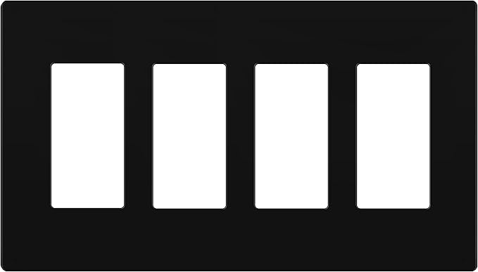 LIDER Matte Finish Quadruple Decorator Switch Cover, Screwless Wall Plate, Mid-Size 4-Gang 4.88" x 8.58", Polycarbonate Thermoplastic, UL Listed, LSWP-34M-BK, Black