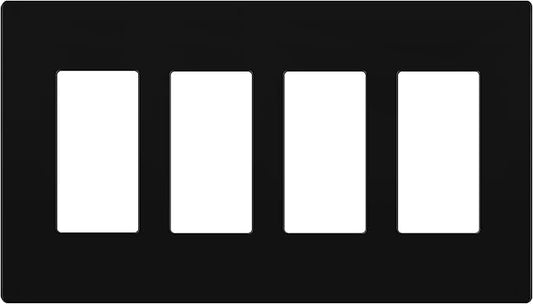 LIDER Matte Finish Quadruple Decorator Switch Cover, Screwless Wall Plate, Mid-Size 4-Gang 4.88" x 8.58", Polycarbonate Thermoplastic, UL Listed, LSWP-34M-BK, Black