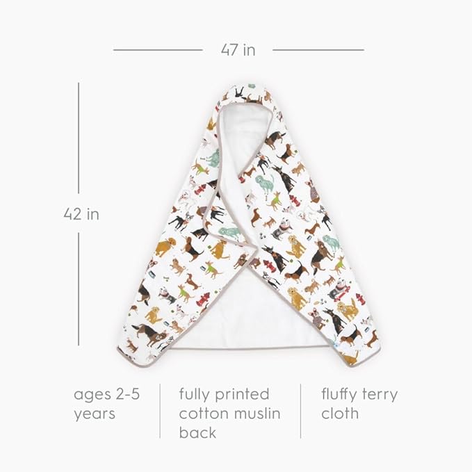 Little Unicorn Premium Hooded Bath Towel| Absorbent Cotton & Terry Blend | Larger Size, 1-6 Years (Woof)