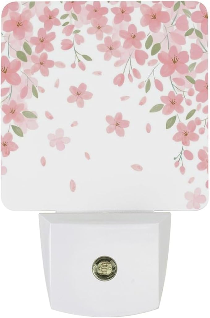 Falling Flowers Night Light, Plug into Wall Decor Nightlights for Bedroom, Bathroom, Hallway, Kitchen, with Dusk to Dawn Light Auto Sensors LED Night Lights for Boys Girls Women Men Room Gifts