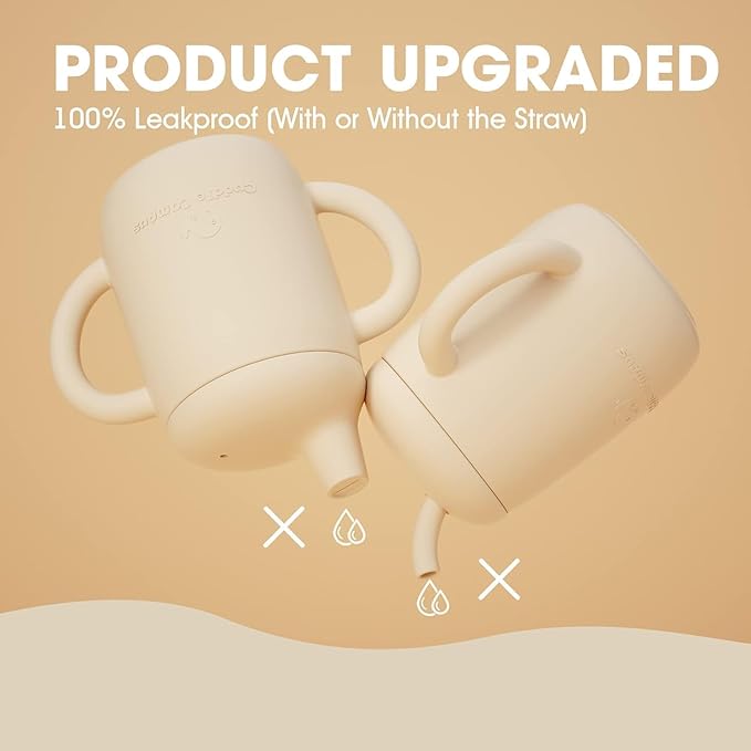 Cuddle Campus Sippy Cups 7OZ, [4 in 1] Baby Cups, Shatterproof Silicone Straw Cup,Open Cup for 6M, 6M+,6-12 Months,1/1+ Year Old Baby,Toddler