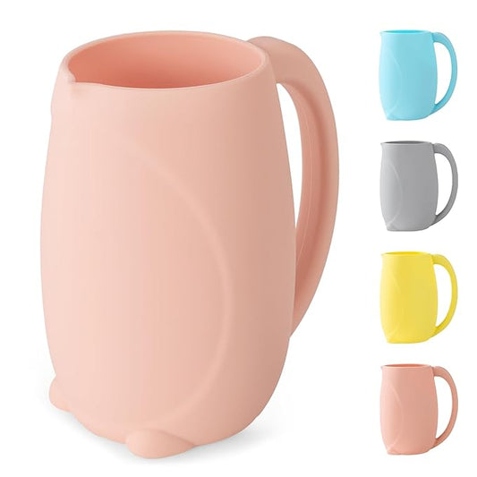 Baby Bath Rinse Cup - Children's Shampoo and Body Wash Rinse Cup with Easy Grip Handle for Rinsing Baby Shampoo and Soap - Food Grade Silicone - Penguin (Pink)
