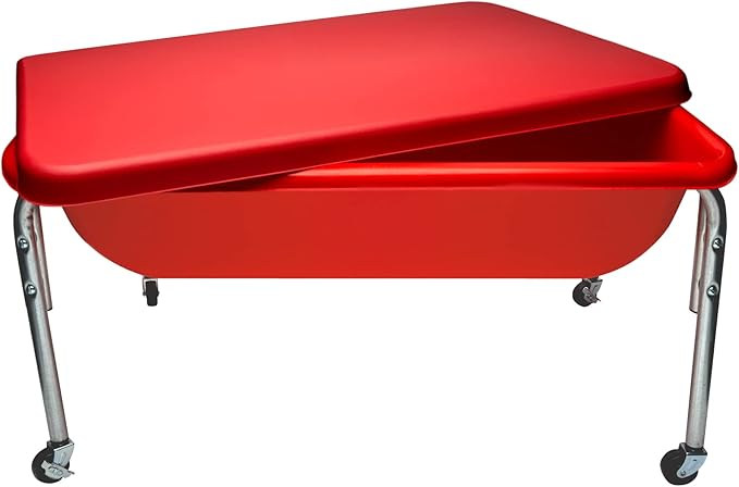 Children's Factory Medium Sensory Table and Lid – 18″ Height, Sandbox with Lid, Water Table for Kids, Red