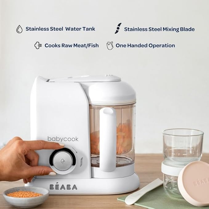 BEABA Babycook Solo 4 in 1 Baby Food Maker, Baby Food Processor Baby Food Steamer, Lrg Capacity 4.5 Cups 27 Servings in 20 Mins, Auto Steam Cooking, Puree Blender, Rose Gold