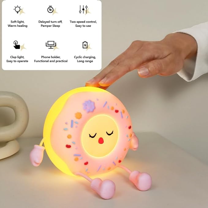 Cute Donut Night Light for Kids,Silicone Nursery Nightlight, Touch Control USB Rechargeable Lamps Breastfeeding Sweet Kawaii Dorm Room Decor Christmas Gift Baby Kids Girls Teens,Pink