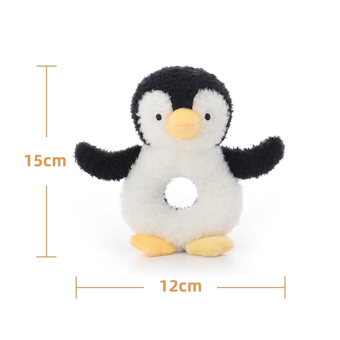 Apricot Lamb Baby Lovey Penguin Soft Rattle Toy, Plush Stuffed Animal for Newborn Soft Over 0 Months (Black Penguin, 6 Inches)