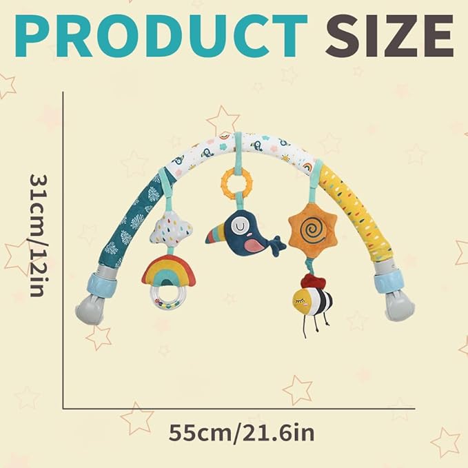 Caterbee Baby Bouncer Bar, Stroller and Crib Accessory, Pram Activity Arch, Bassinet Travel Toys for Toddlers (Sky)