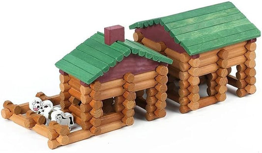 Wondertoys 170 Pieces Wood Logs Set Ages 3+, Classic Building Log Toys for Boy, Creative Construction Engineering Educational Gifts
