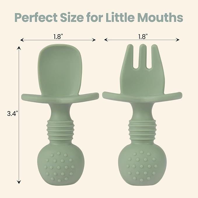 2 Pack Baby Plates with Suction, 2 Pack Silicone Forks and Spoons Set, Baby Led Weaning Supplies, BPA Free, Toddler Utensils for Feeding Essentials