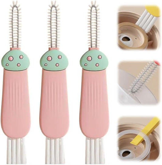 3 in 1 Cup Lid Cleaning Brush, 2025 New Multifunctional Cleaning Brush Crevice Cleaner Brush for Bottle Gap Tight Spaces, 3 in 1 Portable Cup Lid Cleaner with Brush (Pink)