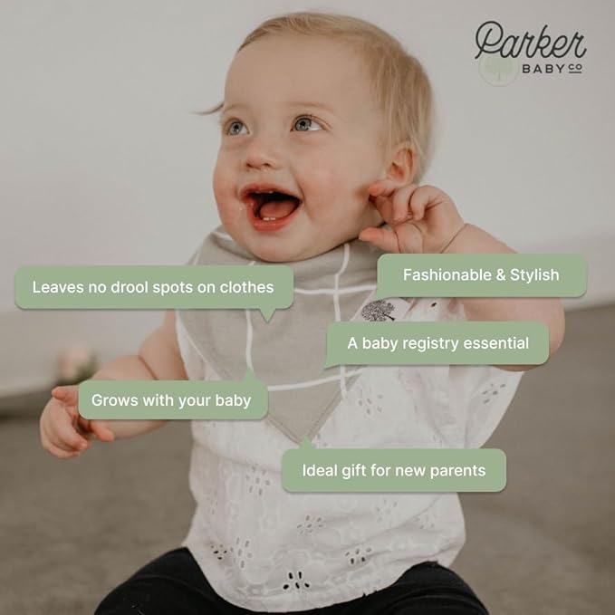 Parker Baby Bandana Drool Bibs 8 Pack Baby Bibs for Boys, Girls, Unisex - Soft & Stylish Teething Bibs for Babies