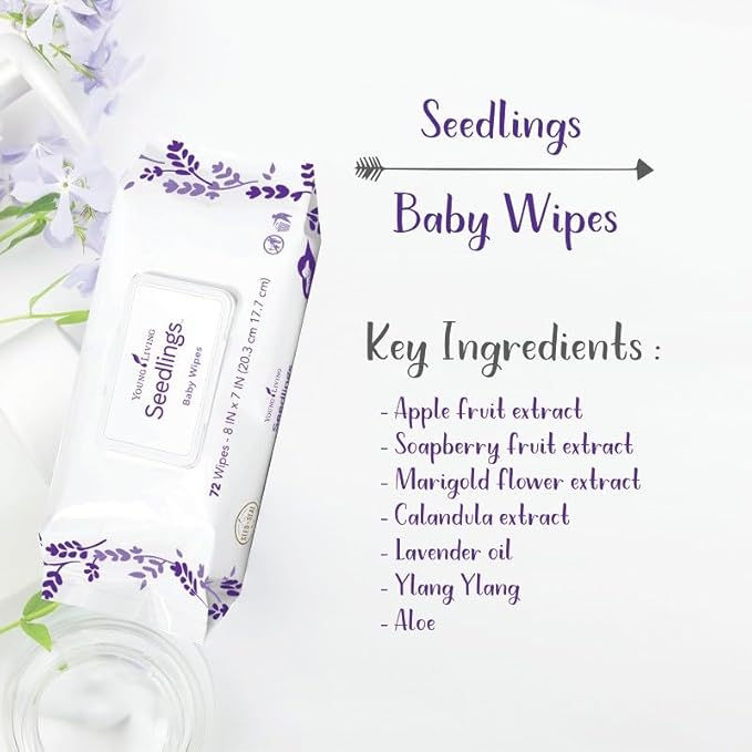 Young Living Seedlings Baby Wipes, 72ct | Gentle Care for Little Ones | Skin Moisturizer | Hydrating & Smooth | Sensitive Skin | Thick Wipes | Alcohol-Free | Ideal for Hands & Faces | Water-Infused
