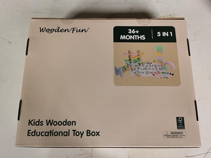 Wooden Toys for Kids, 5 in 1 Learning Educational Set (Includes Rainbow Stacker, Hammering Pounding, Race Track, Tumbling Tower Blocks, Alphabet Writing)- Gift for Boys Girls