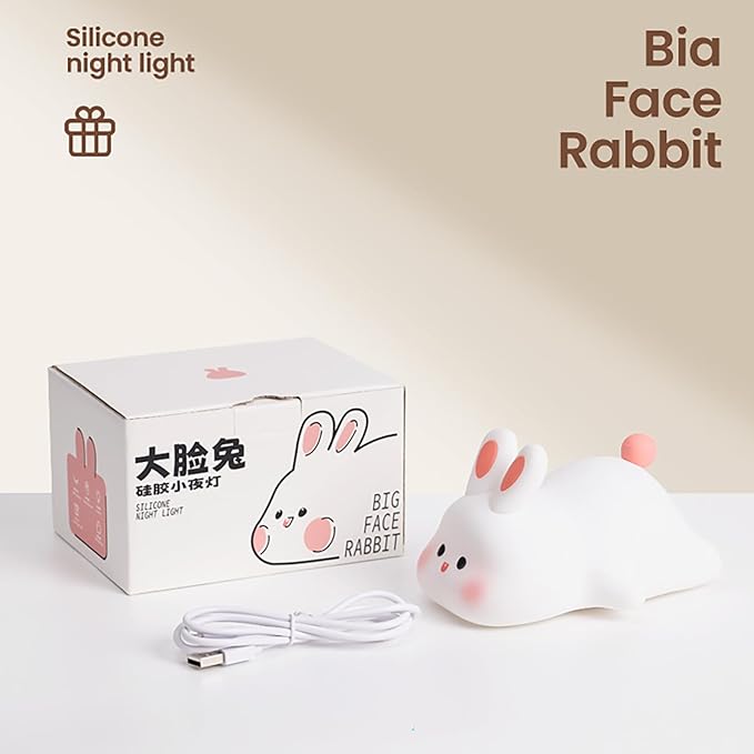 Cute Rabbit Silicone Night Lights Cartoon Bedroom Lamp for Children's Room Decor, USB Rechargeable Timing Dimming Silicone Sleep Light for Kids, Toddler, Baby