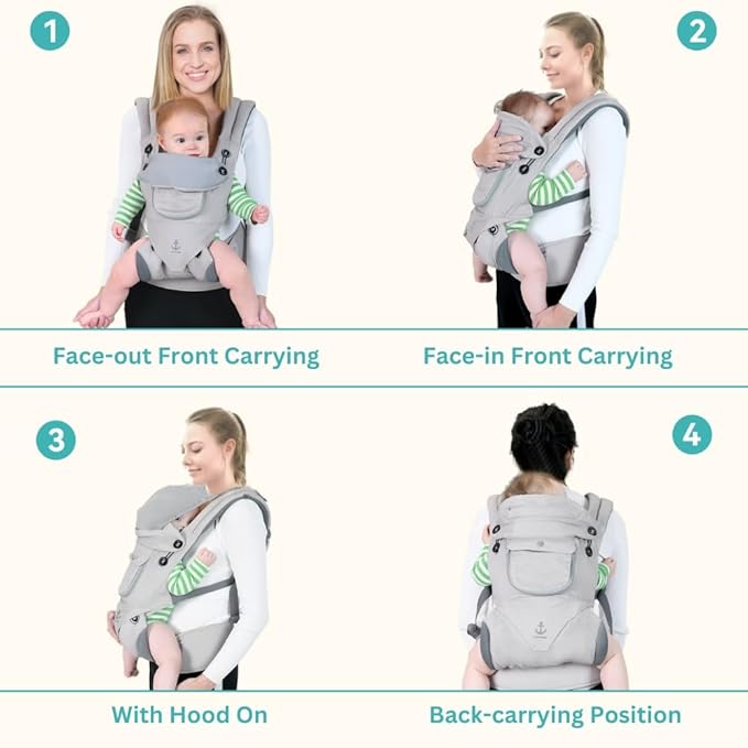 All-Season Ergonomic Baby Carrier, Breathable Baby Carrier Newborn to Toddler (8-33lbs), Toddler Carrier, Infant Carrier with Temperature Control Panel Design (Misty Grey)